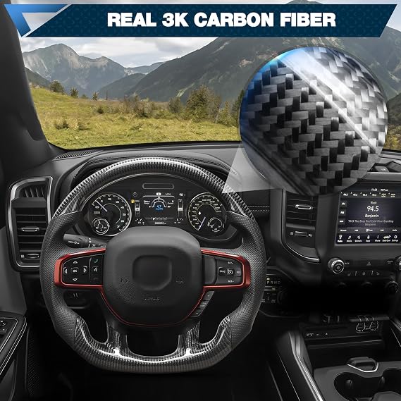 Carbon Fiber Steering Wheel for Ram TRX 1500 2021-2024, Performance Interior Upgrade, Flat Bottom Racing Steering Wheel with Nappa Leather Grip (No Paddle Shifter)