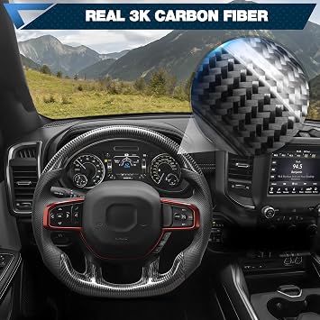 Carbon Fiber Steering Wheel for Ram TRX 1500 2021-2024, Performance Interior Upgrade, Flat Bottom Racing Steering Wheel with Nappa Leather Grip (No Paddle Shifter)