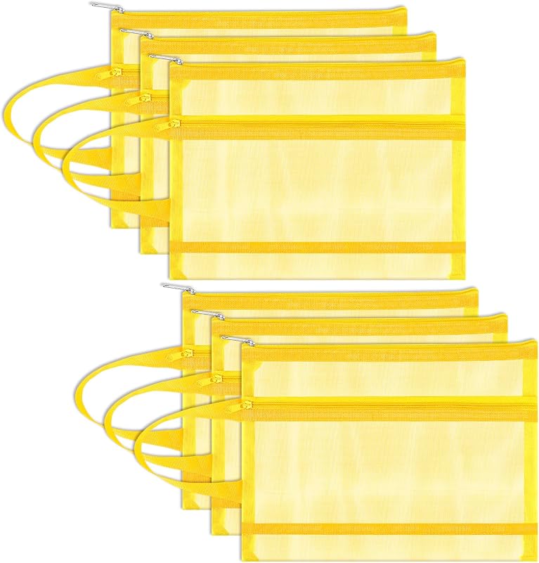 Fassave Pacote com 6 necessaires de malha com zíper, nylon de camada dupla e alça, amarelo, A5