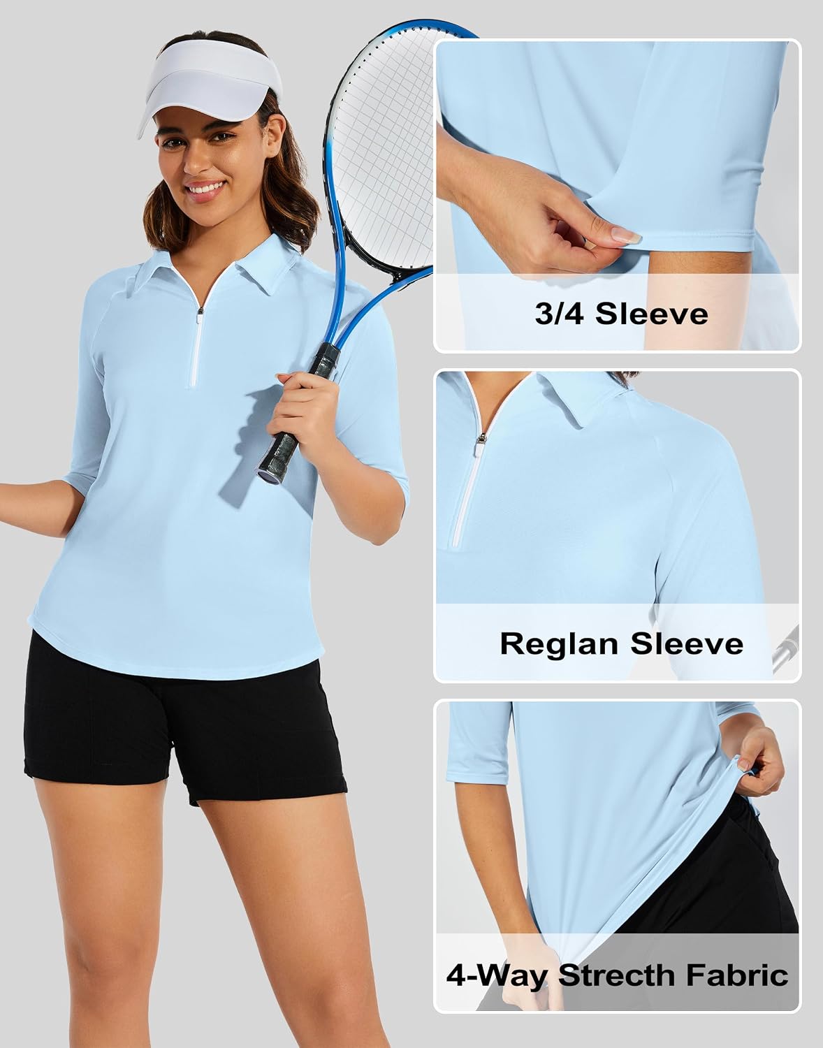 M MOTEEPI 3/4 Length Sleeve Womens Golf Polo Shirt Ladies Workout Tops Polo Shirts for Women Golf Pullover image 4