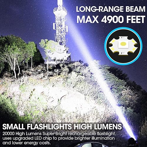 Miniatura 2 de WSSBOND Linternas pequeñas de 20000 lúmenes altos - Linterna LED recargable de 4,921.3 ft de largo haz magnético linterna magnética con zoom