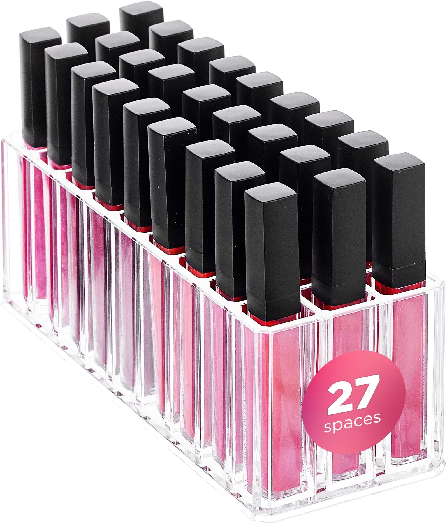 FAJ Lip Gloss Holder Organizer, 27 Spaces Clear Acrylic Makeup Lipgloss Display Case