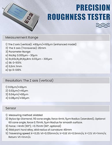 Miniatura 4 de Medidor de rugosidad de superficie profesional Medidor digital de superficie Medidor de rugosidad de superficie de mano con 22 parámetros