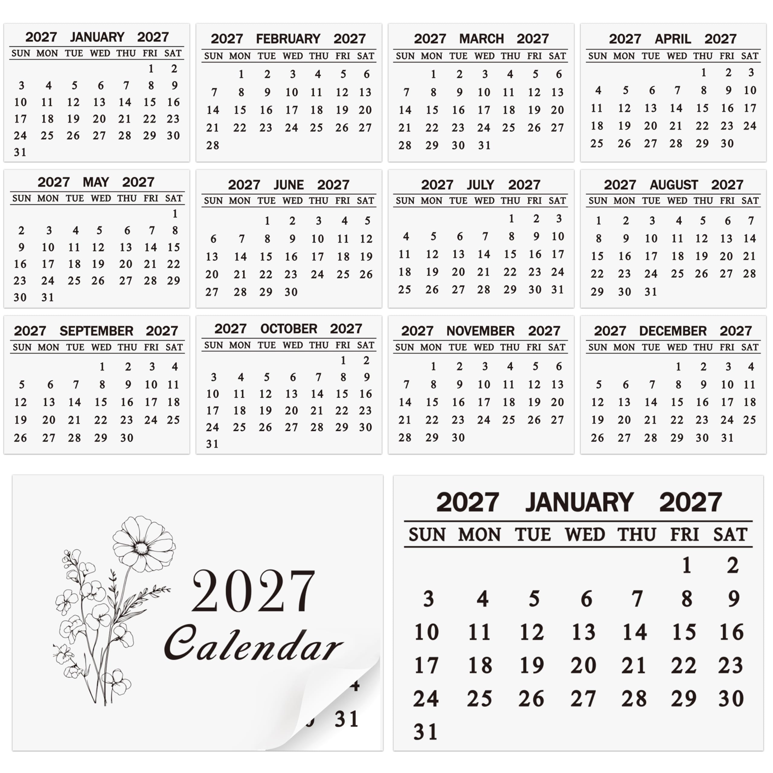 R HORSE 24Pack Mini Calendar 2027 Bulk Flower Academic Year Calendar