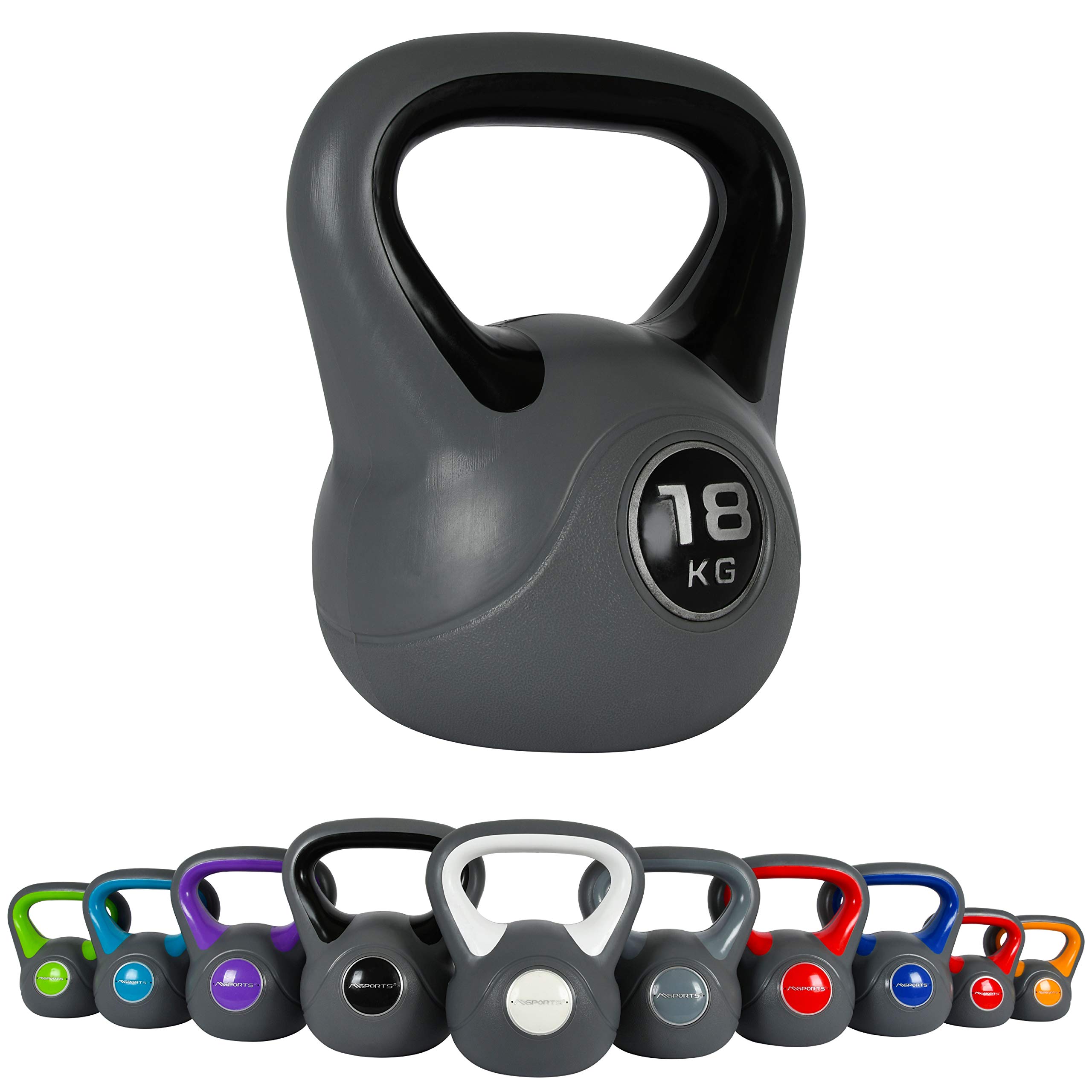 MSPORTS - Kettlebell da 2 – 20 kg, con poster degli esercizi da eseguire, 18 kg - nero.