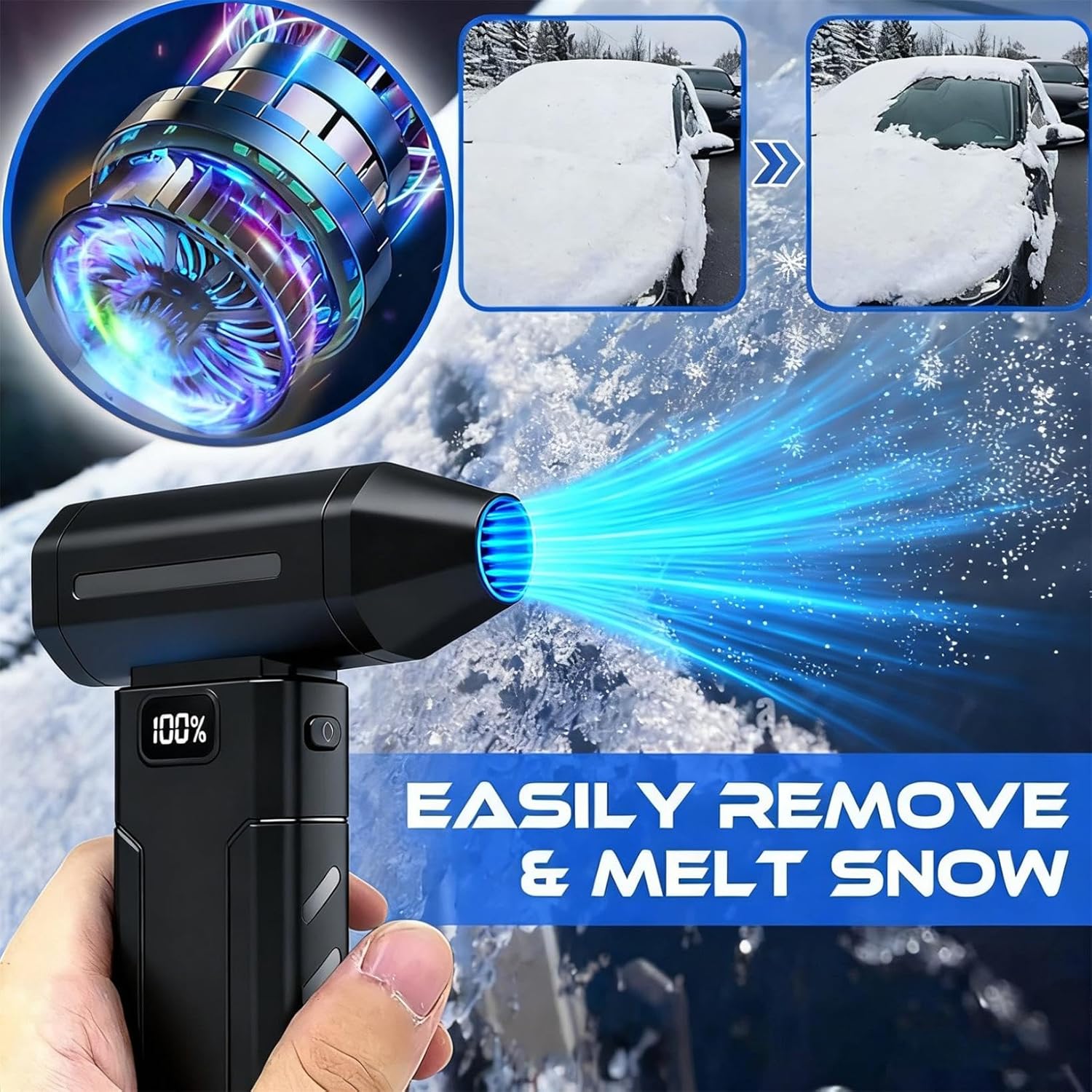 Mini Turbo Snow Blower, 100,000 RPM Snow Master Turbo Pro Blower for Car, Portable Snow Whiz Turbo Blower, Ideal for Vehicle Snow Removal and Home Cleaning