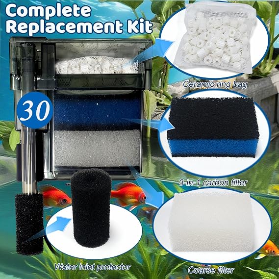 PurifyLogix AquaClear 30パワーフィルター用アップグレードされた3段階ろ過水槽フィルター2セット、30/150 30ガロン水槽用交換メンテナンスキット2セット