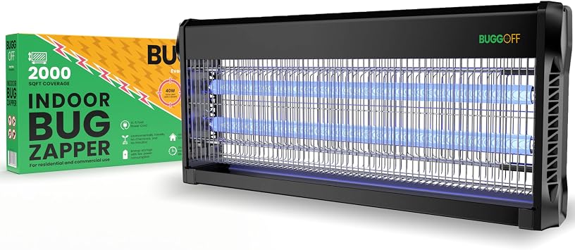 BUGGOFF Indoor Bug Zapper 2,000 Sq Ft Coverage | 3500V Electric Mosquito & Fly Killer | 40W UV Light Trap | + 2 Replacement Bulbs