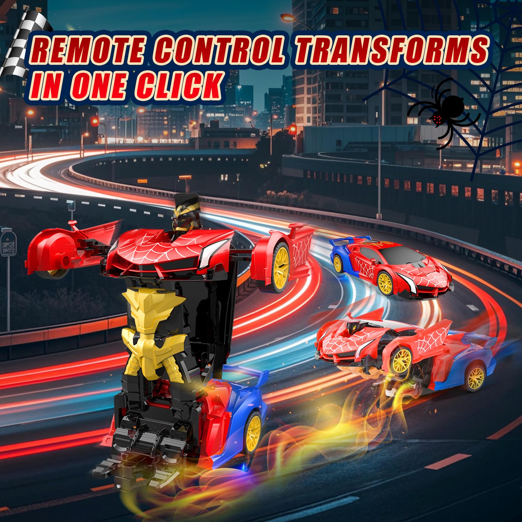 Voiture Télécommandée Spider Robot 2 en 1 Transformable, 360° Rotation, Lumières Sous le Châssis, 2.4GHz Transformable Voiture Cadeau pour Filles Garçons à Partir de 3 4 5 6 7 8 Ans