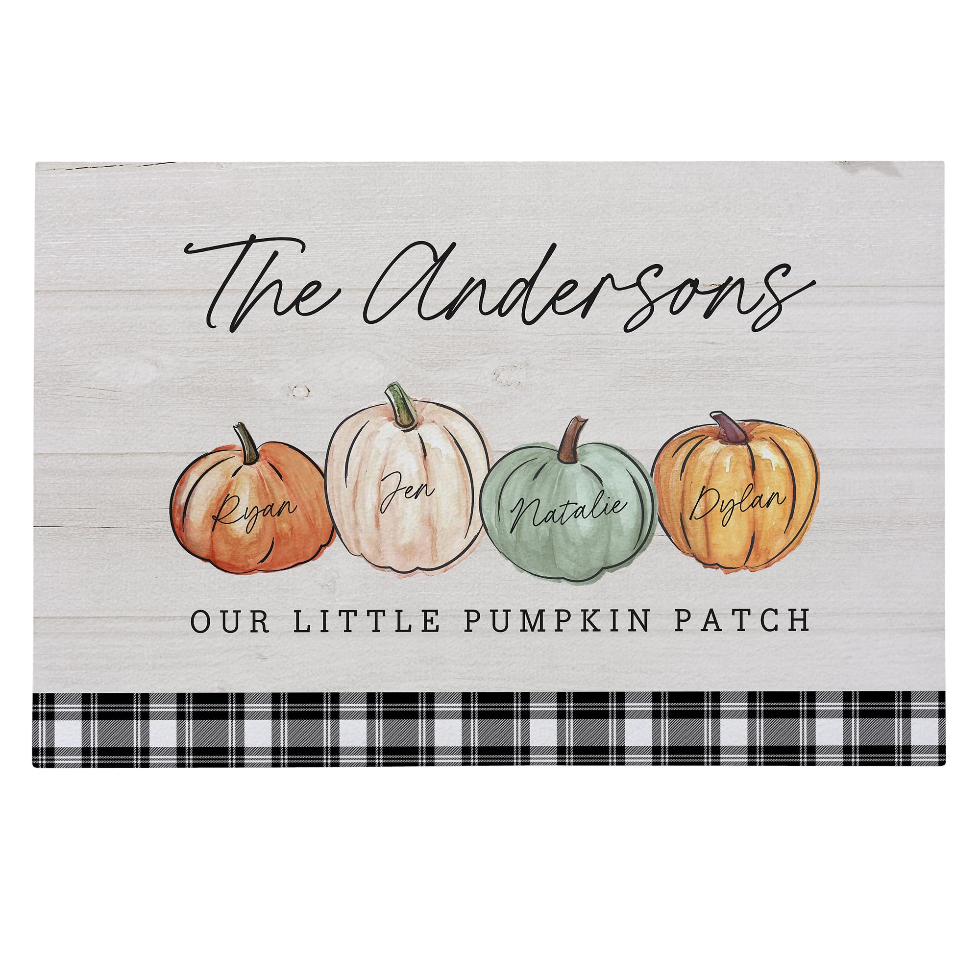 Personalization Universe Welcome Doormat - Customizable Fall Family Pumpkins Doormat with Non-Skid Recycled Rubber Backing, Outdoor Rug, Halloween and Fall Decorations, Kitchen, Door Mat - 18"H x 27"W