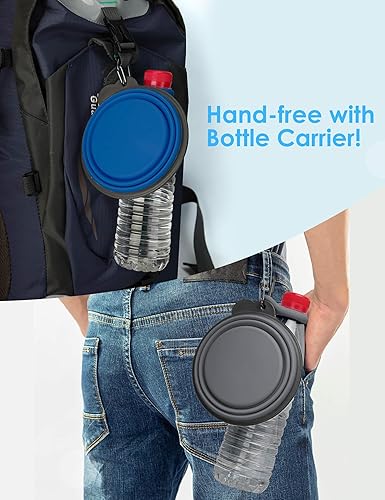 Miniatura 6 de Aonkey Tazones plegables para perros con portabotellas, paquete de 2 cuencos de agua para perros de viaje mejorados, borde moldeado de una sola