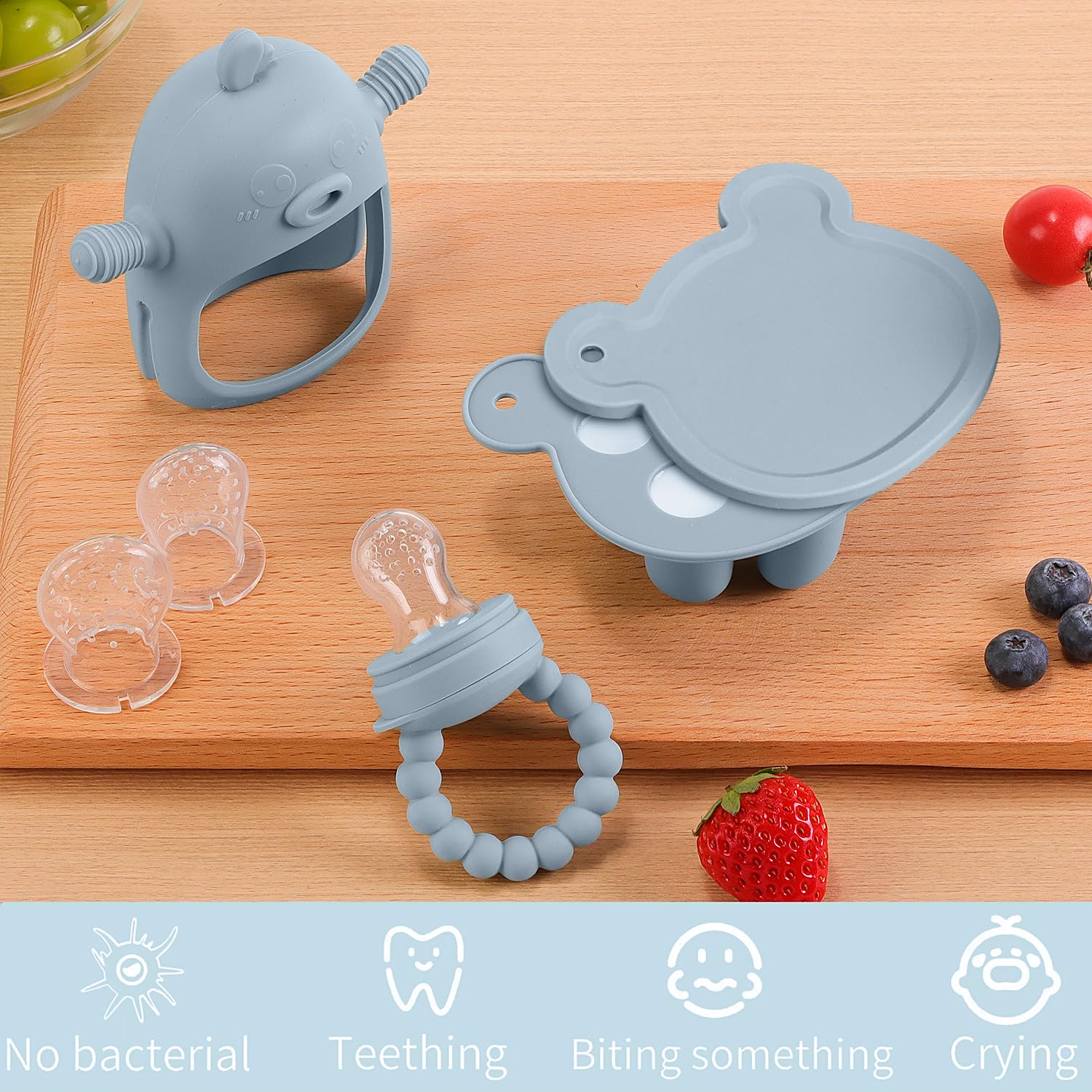 3-in-1 Baby Food & Fruit Feeder Set – Breastmilk Popsicle Mold with Freezer Tray, Teething Relief Toy, BPA Free Infant Silicone Feeding Combo, 3 Bonus Sizes (S/M/L) Sacs (Sky Blue)