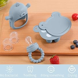 Baby Fruit Feeder & Breastmilk Popsicle Molds - 3-Pack Set with Freezer Tray, Teether, Silicone Pacifier, and 3 Extra Mesh Sizes (Sky Blue)