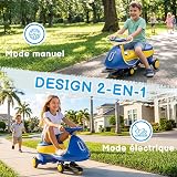 LALAHO Voiture électrique Enfant, Véhicule électrique Enfant 2 en 1 avec MP3 pour Enfants à Partir de 3 Ans (Bleu-Jaune 1) - 3