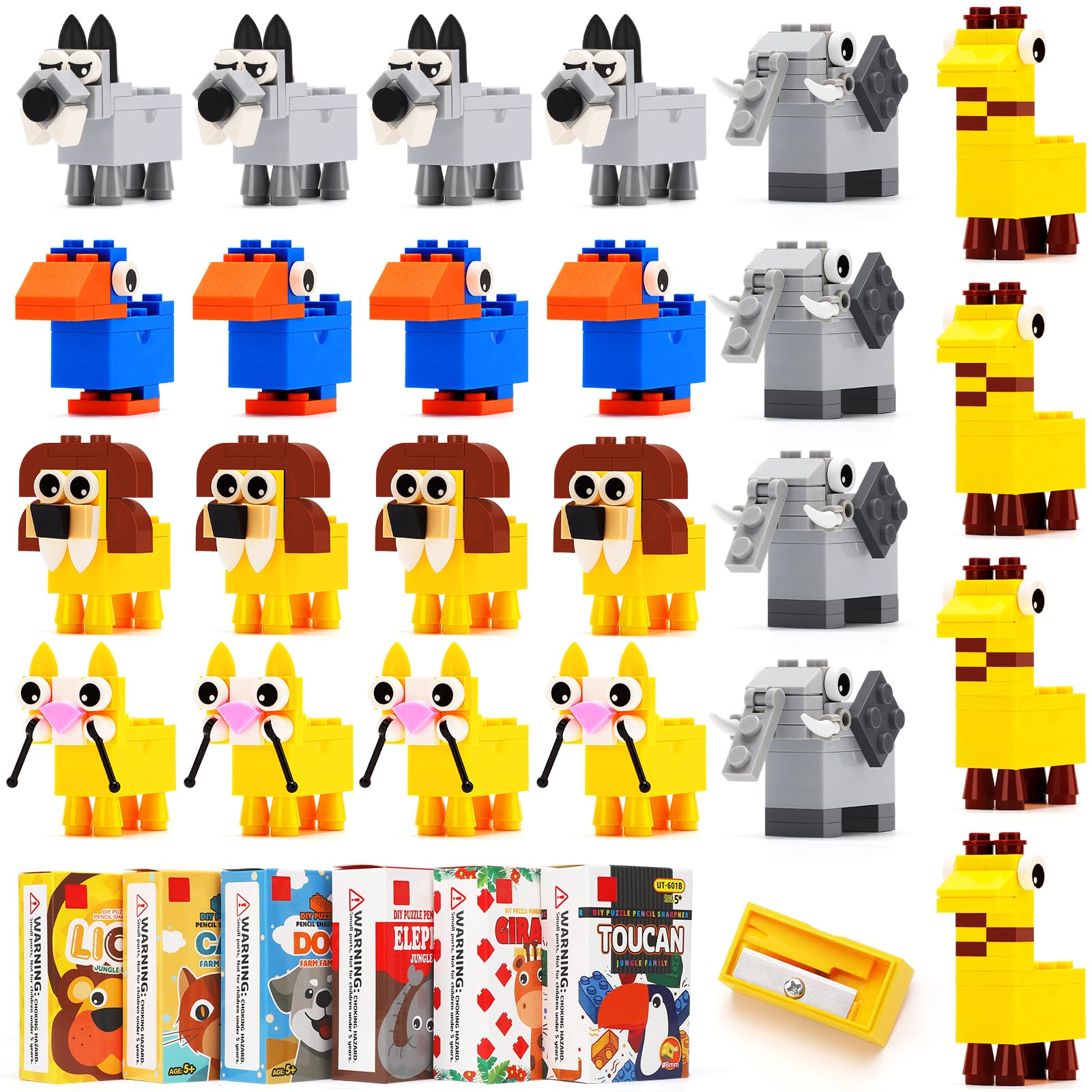 24Pcs Temperamatite Gadget Compleanno Bambini Stile Animale, Doppio uso di Blocchi e Temperamatite, Ideale per Regalini Fine Festa Compleanno