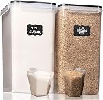 Shazo 2 PC (9,5 L | 321 oz) conteneurs de stockage de farine et de sucre - Conteneurs de stockage alimentaire en plastique extra grands avec couvercles, ensemble de canisters hermétiques sans BPA pour riz, céréales et pâtes
