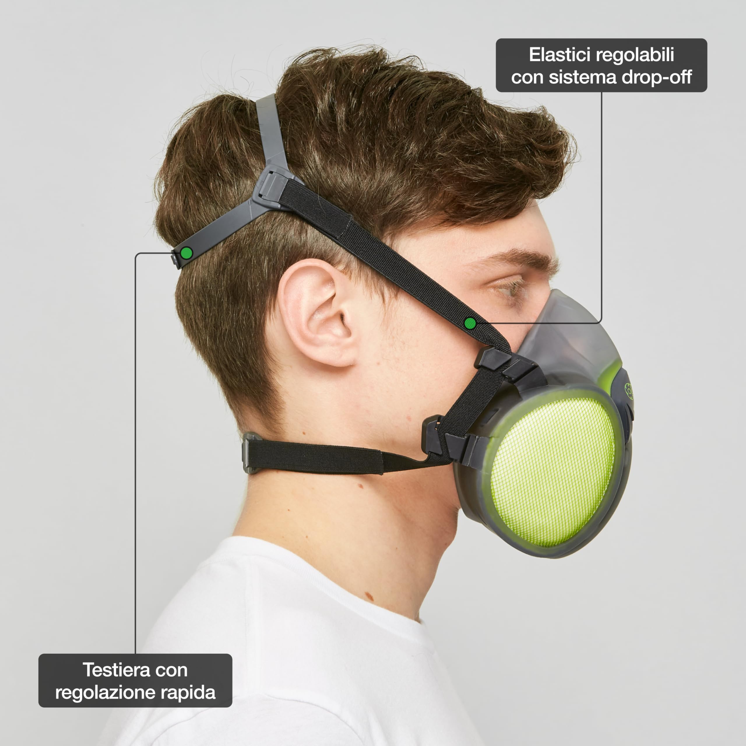 BLS 8600next A2P3 R D Semimaschera Protettiva in TPE con Filtri A2P3 Integrati, Pronta all'Uso e Senza Manutenzione. Per Gas/Vapori, Polveri, Cattivi Odori, Verniciatura, Stuccatura e Solventi