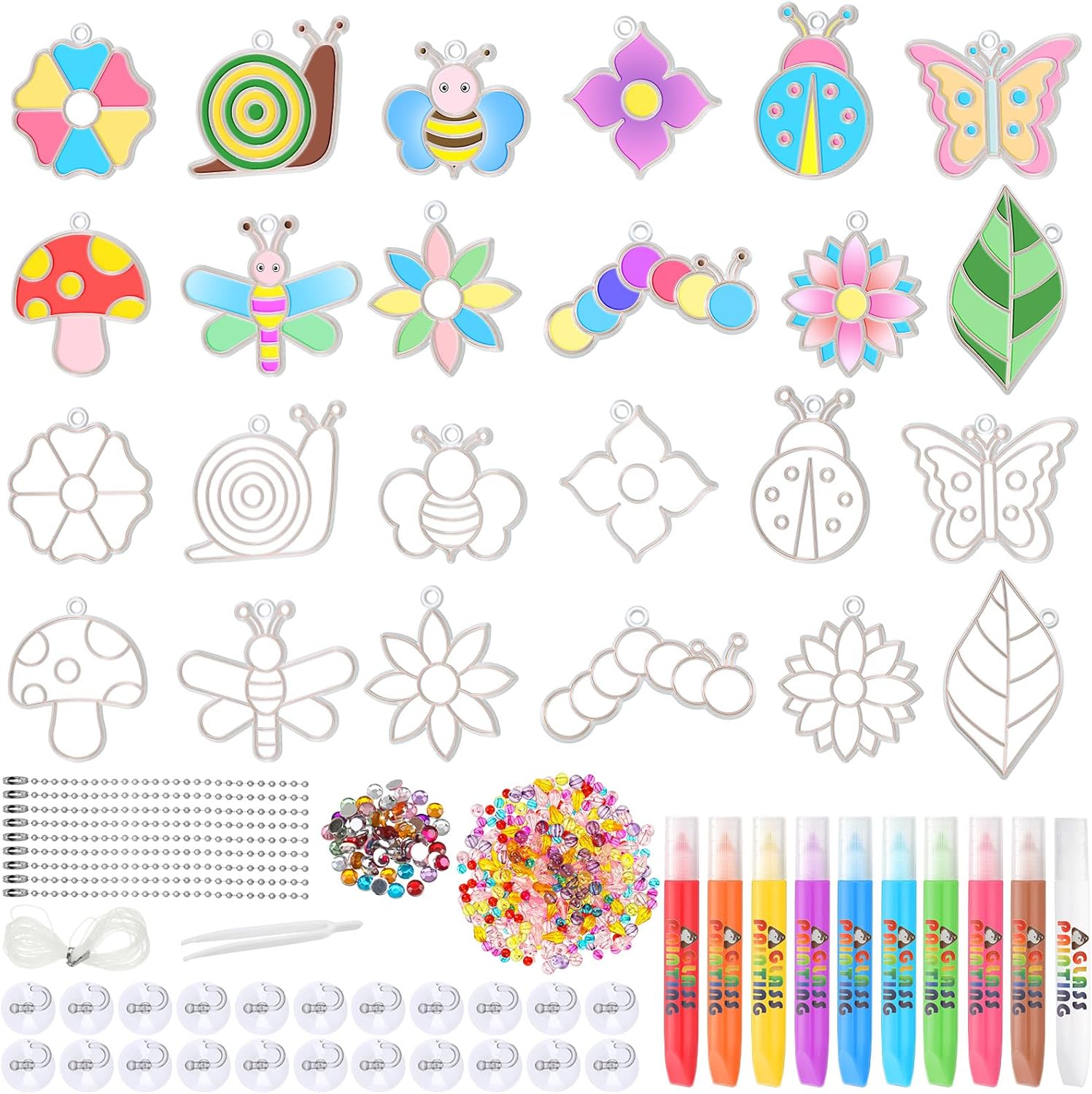 Leitee 24 Sets Spring Suncatchers Ornaments Decorations DIY Window Paint Art Suncatchers Kits Butterfly Flower Craft Hanging Snowflake Sun Catchers for Spring Summer Home Classroom Activities