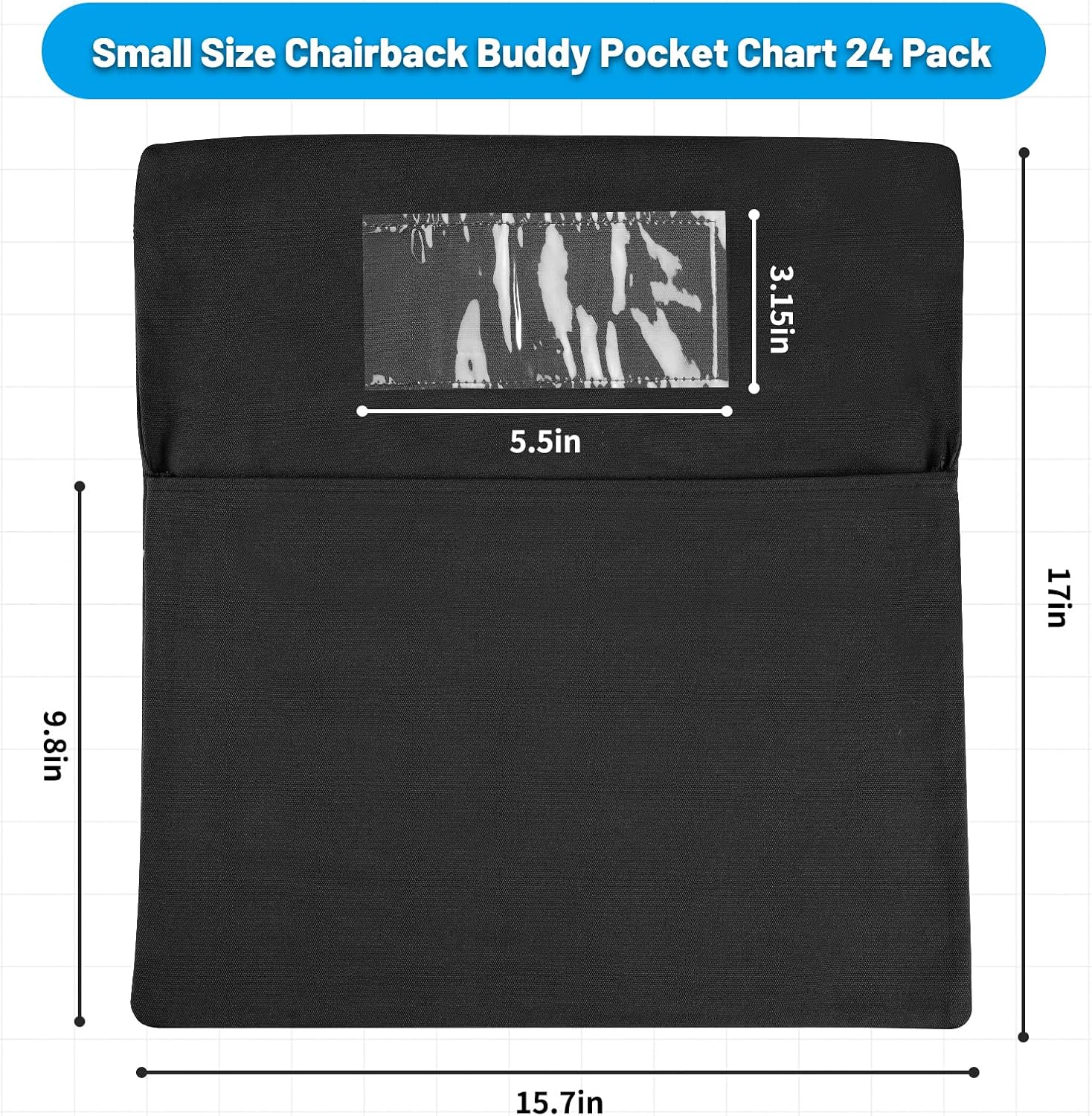 24 PCS Chair Pockets for Classrooms, 17"x15.7" Student Chair Organizers for Seating and Storage, Durable Seat Sacks for K-2, School and Home Use (Black, Small)