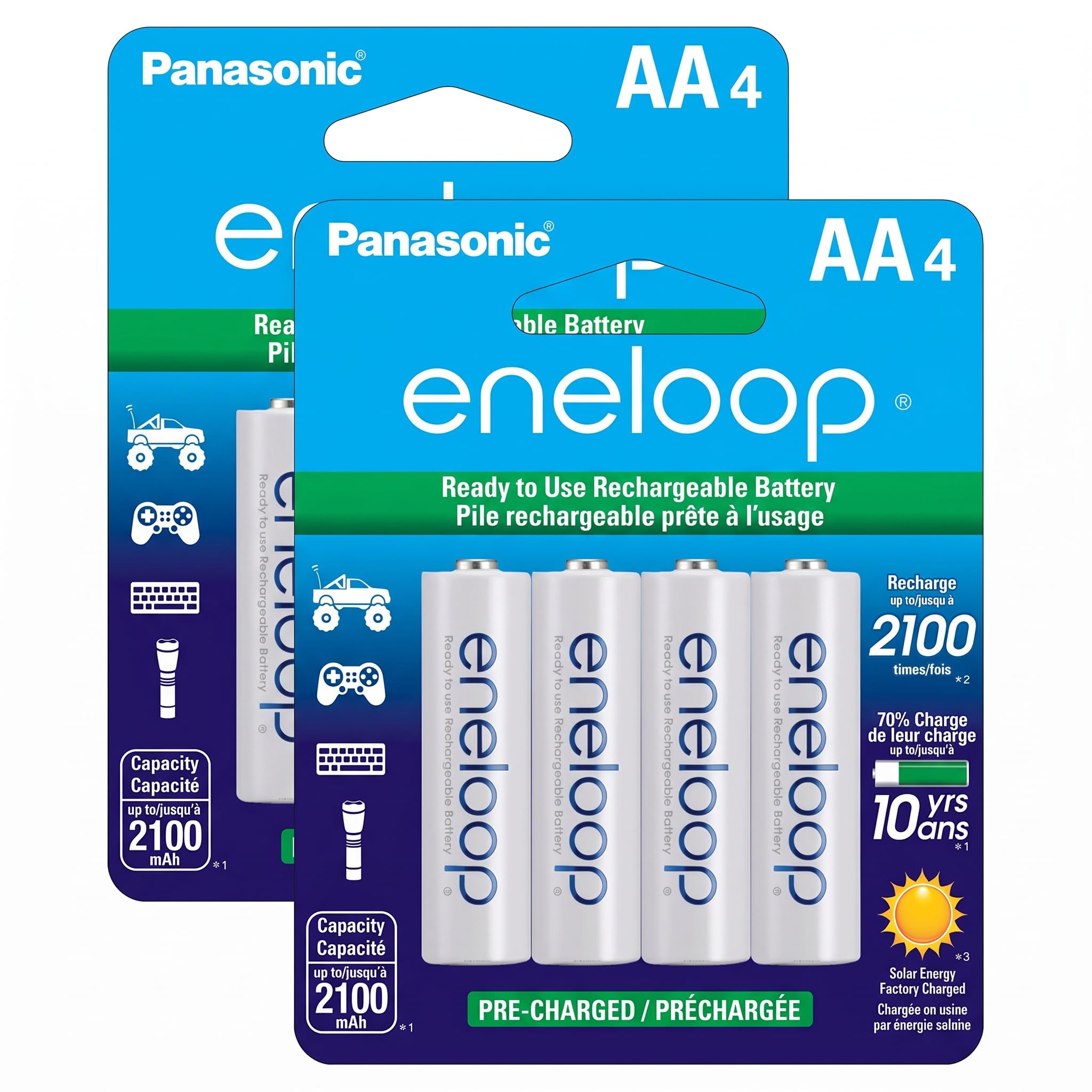 Eneloop Panasonic BK-3MCCA4BA AA 2100 Cycle Ni-MH Pre-Charged Rechargeable Batteries, 4 Count (Pack of 2)