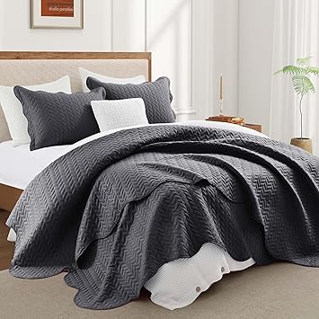 IR Imperial Rooms Queen Quilt Bedding Set Size (90" x 96") + 2 Pillow Shams (20" x 26"+ 2") - 3 Pcs All Season Lightweight Reversible Microfiber Coverlet Embossed Quilt Bedspread (Charcoal)