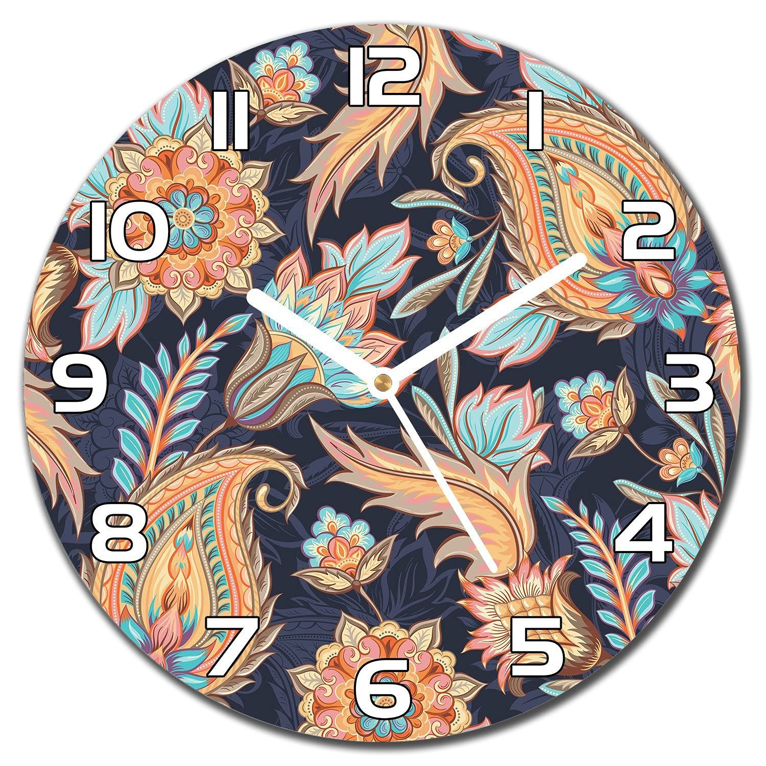 Horloge en verre cuisine et salon avec motif Paisleyorange abstrait pour une ambiance coloree