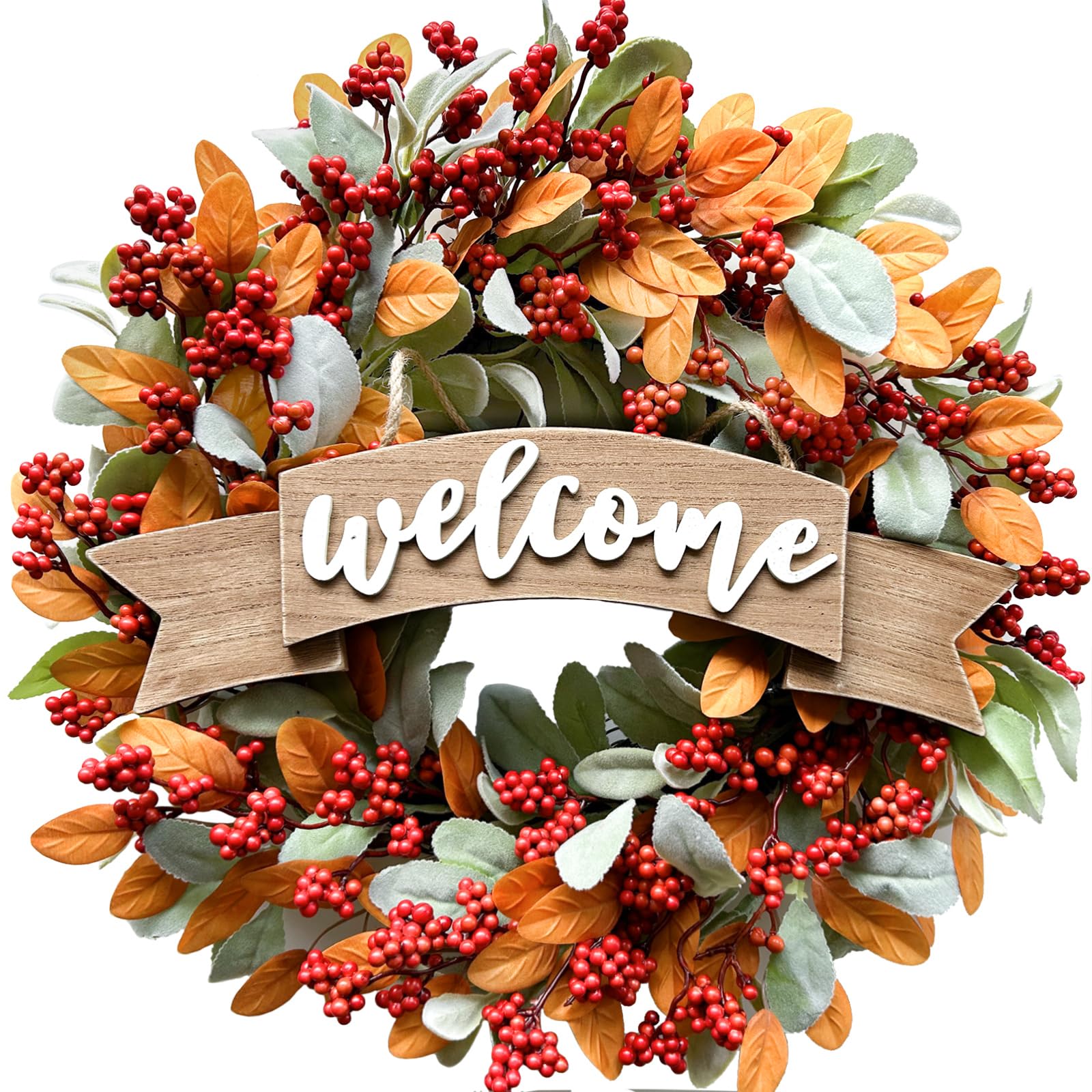 Amazon.com: 22 Inch Fall Berries Wreath for Front Door, Autumn Leaves ...