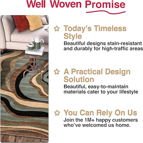 Miniatura 9 de Well Woven Hudson Waves - Alfombra redonda de 7 pies y 10 pulgadas, diseño geométrico, moderno, informal, fácil de limpiar, resistente a las manchas