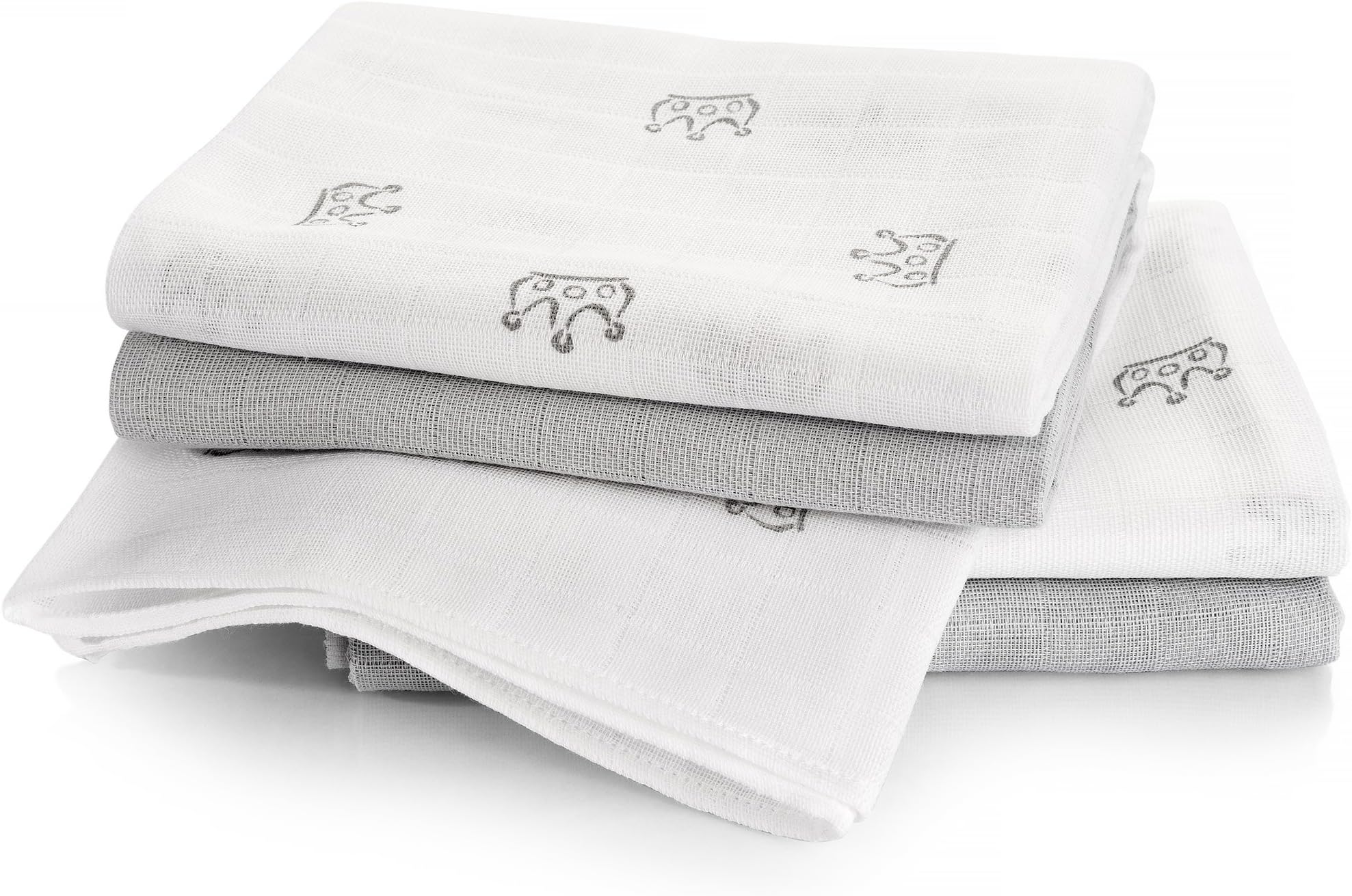 Makian - Muslin Squares/Nappies/Burp Cloths / 4 Pack / 80x80 cm/Grey Crowns/Double Woven - Oeko-Tex Certified, Washable at 60°C