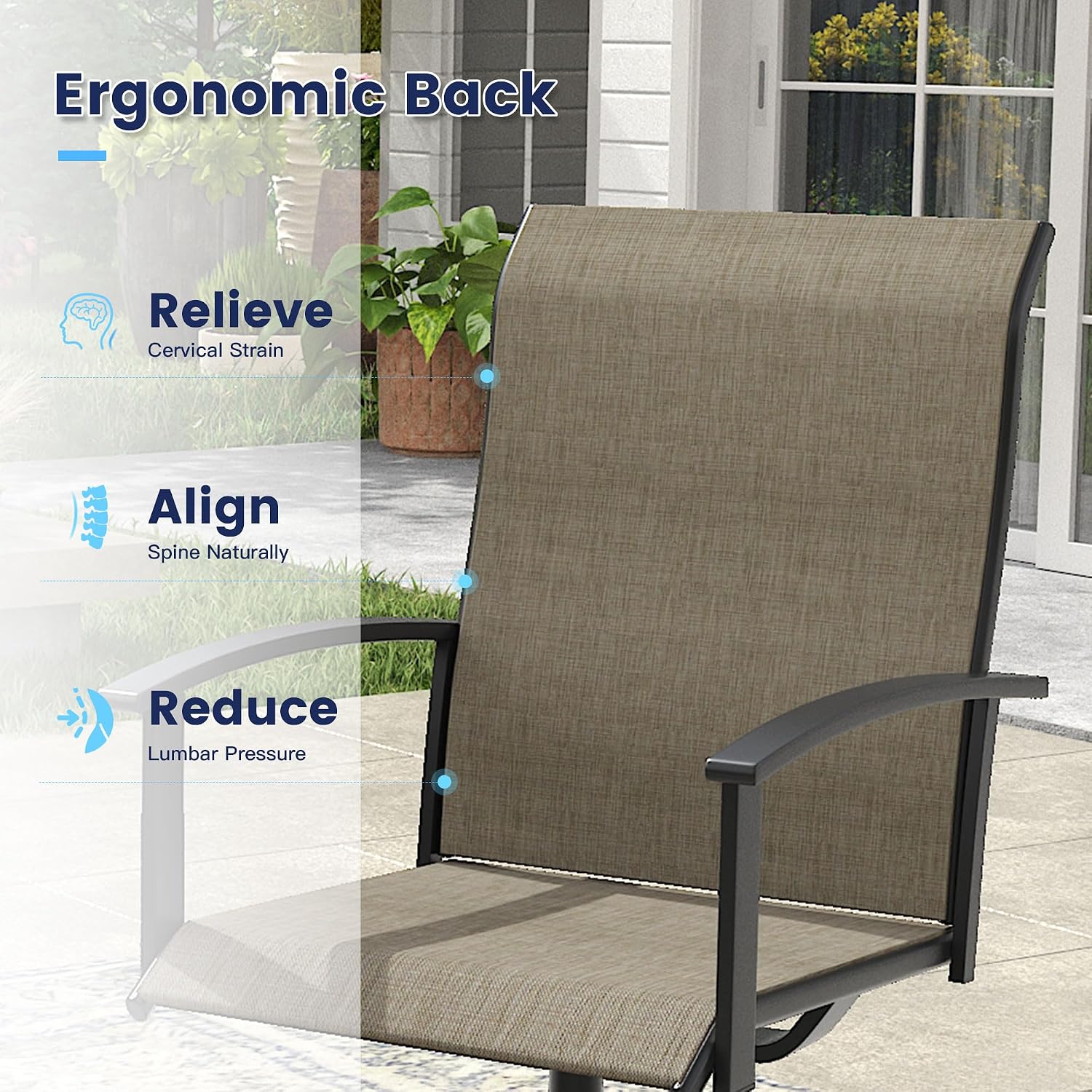 VICLLAX Patio Swivel Chairs Set of 2, Outdoor Dining Chairs with Textilene Breathable Fabric and Seat & Metal Frame Patio Sling Chairs for Backyard Deck Lawn Garden, Mixed Brown