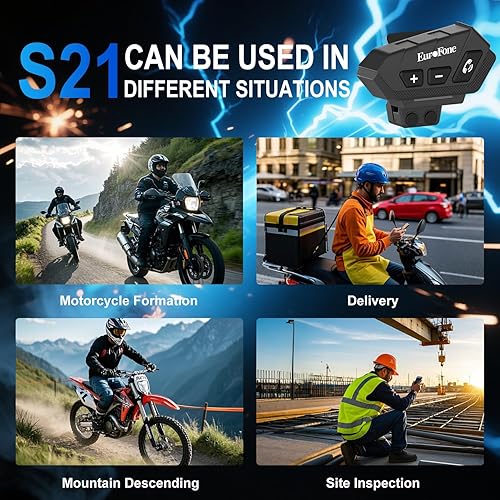 Miniatura 5 de EuroFone Auriculares Bluetooth S21 para motocicleta, altavoz y micrófono, estéreo de alta fidelidad, cancelación de ruido, impermeable IP67,