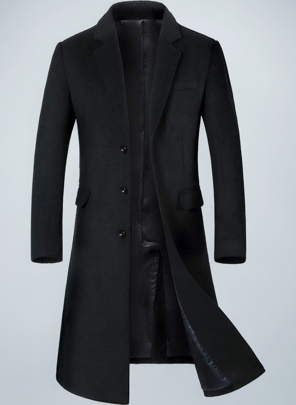 ebossy Men's Wool Blend Full Length Overcoat Single Breasted Long Coat with Flap Pocket