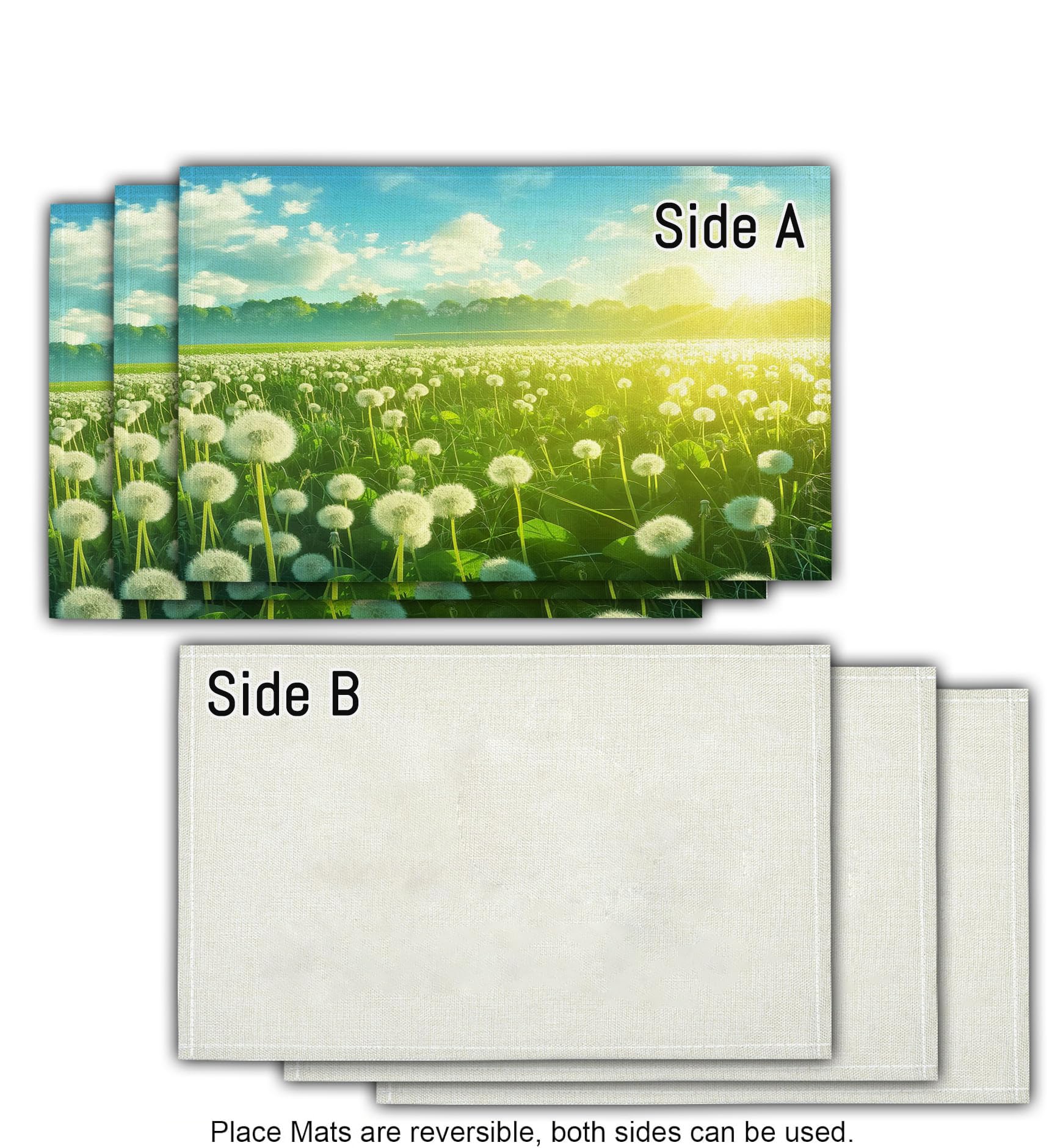 8 Tovagliette Colazione Stoffa 45 x 30 cm,Tarassaco Campagna Tovagliette Americane Lavabili, Placemats Campagna Campi per Primavera Vacanze Cucina Feste, Pasqua