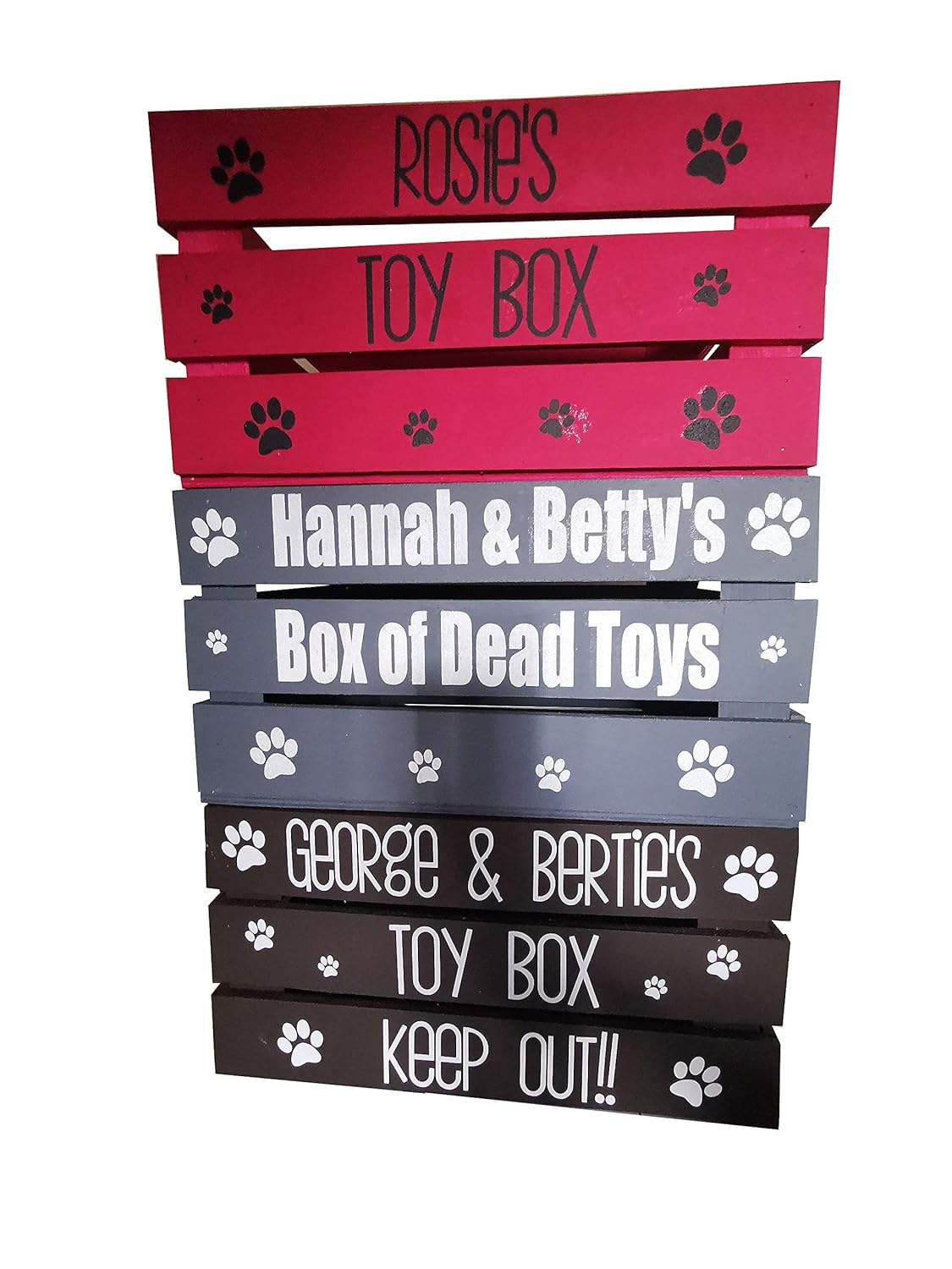 Personalised pet toy box, dogs, cats, wooden, 5 colour, medium size