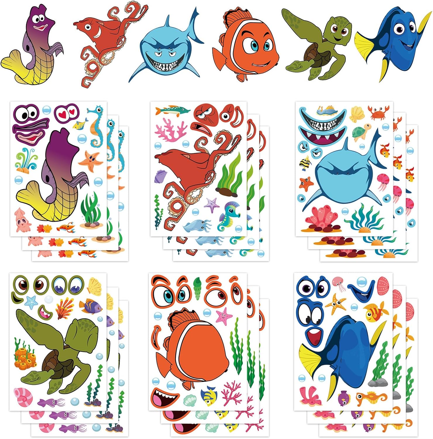 Amazon.com: 36 PCS Ocean Animals Stickers Make a Sea Sticker Sheets,DIY ...