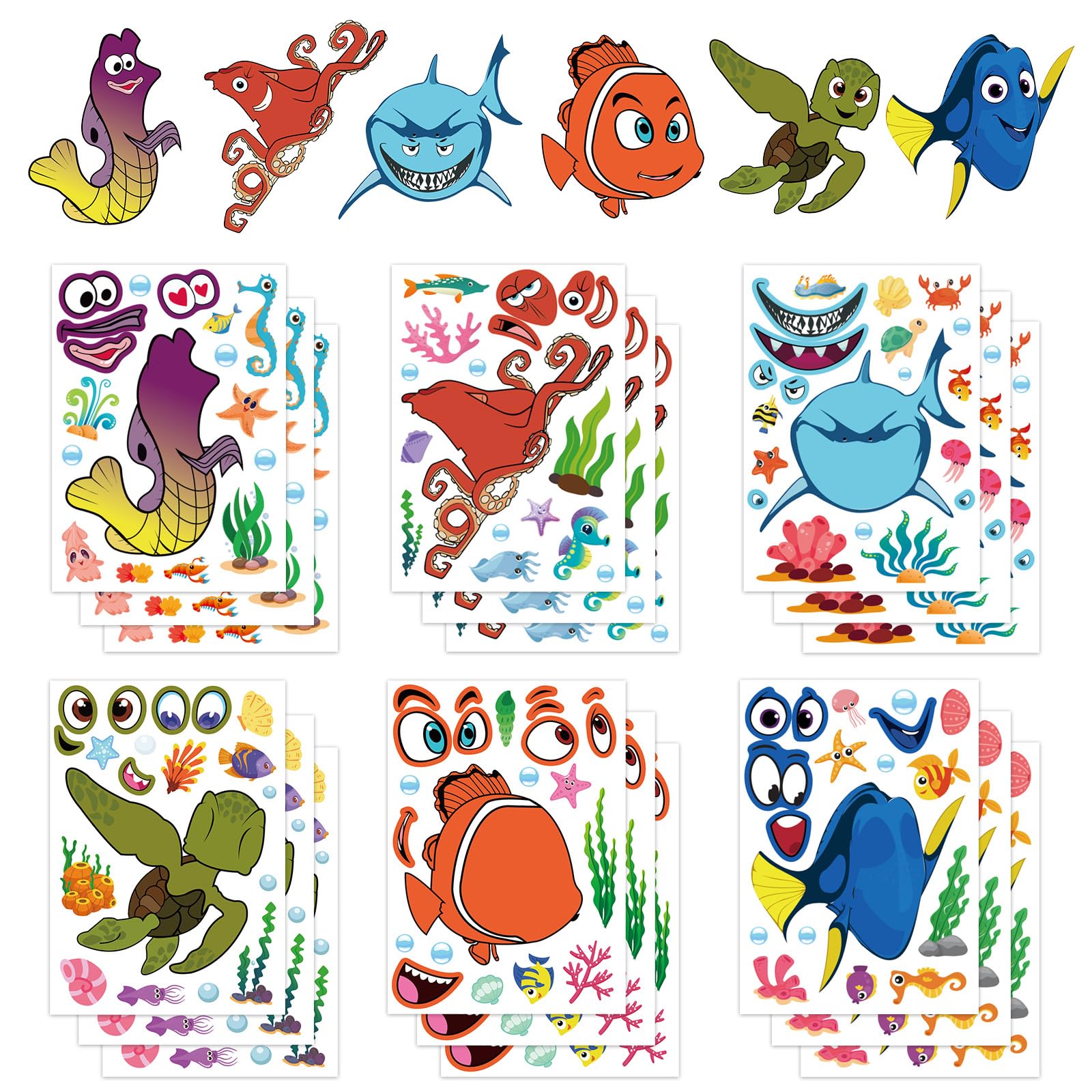 Photo 1 of 36 PCS Ocean Animals Stickers Make a Sea Sticker Sheets,DIY Sea Animal Nimo Stickers Under The Sea Party Favors Birthday Gift (hai di tie Zhi)