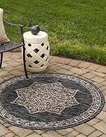 Vista 13 de Unique Loom Outdoor Traditional Collection - Alfombra de área, estilo antiguo (2' 7" x 10' Corredor, Gris carbón/Natural)