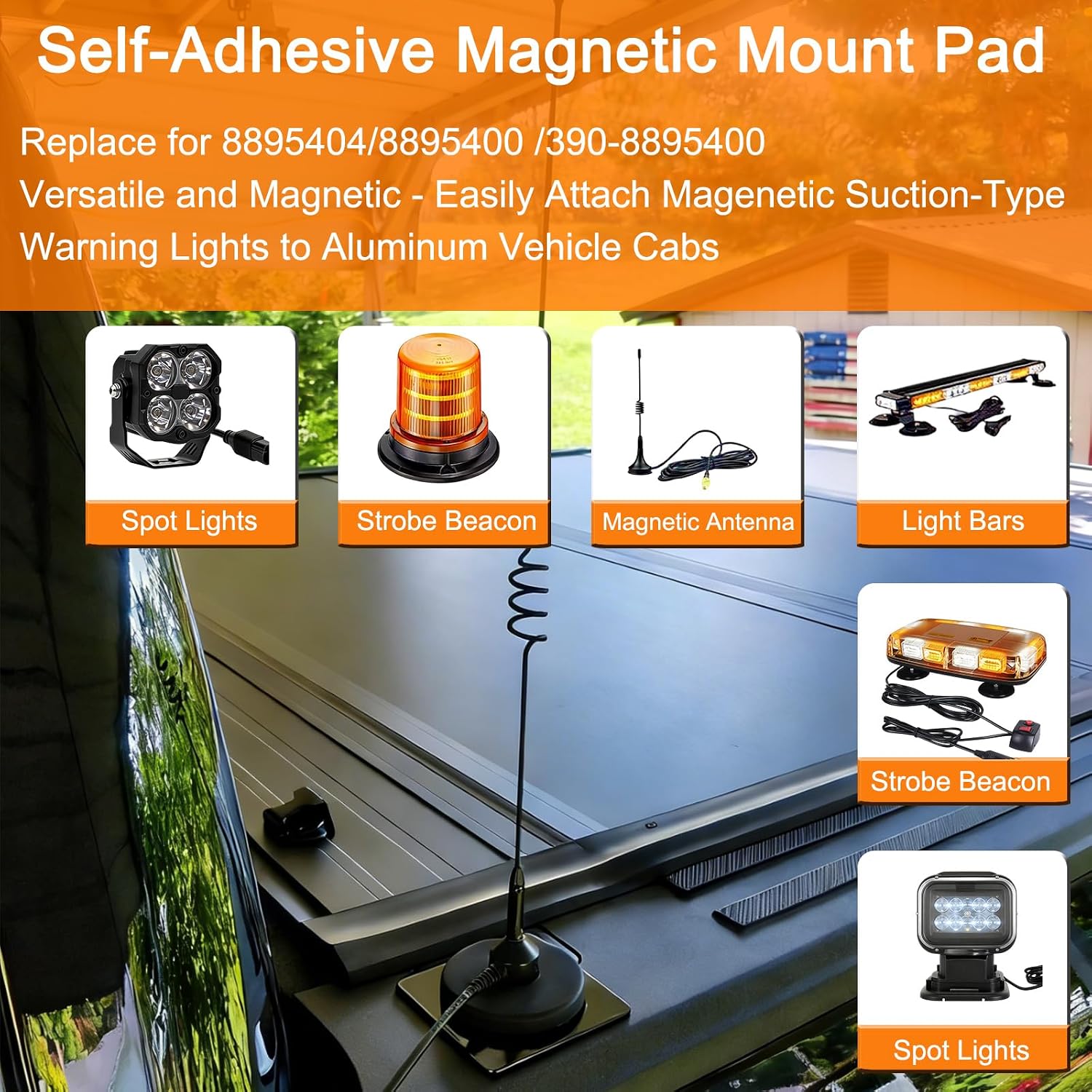 Self-Adhesive Magnetic Mount Pad for Aluminum Cabs,Ideal for Spot Light/Strobe Beacon/Magnetic Antenna/Light Bar,Durable Black Powdercoat,4 Pack