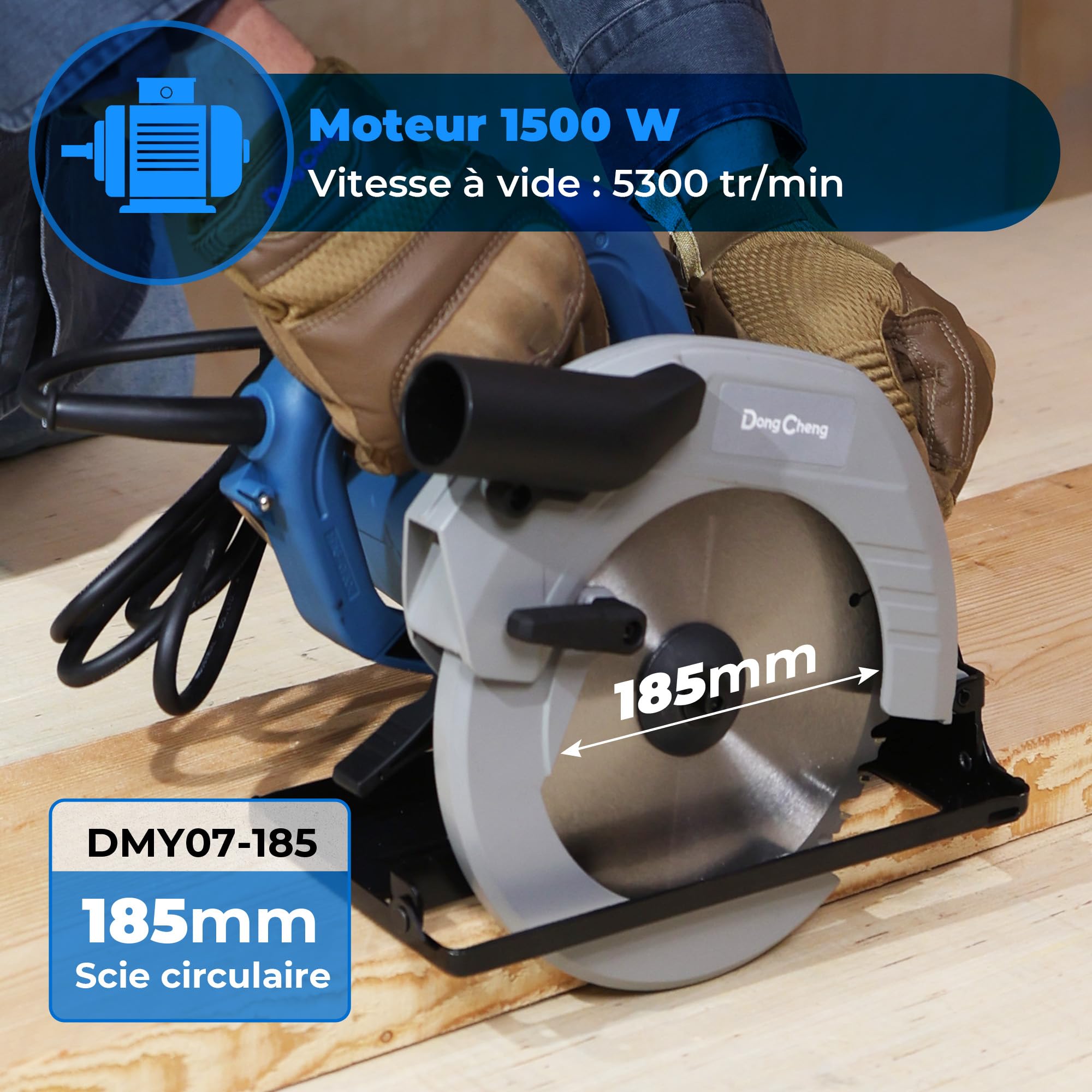 DongCheng Scie Circulaire 1500W, Ø185mm, Profondeur de Coupe 64mm