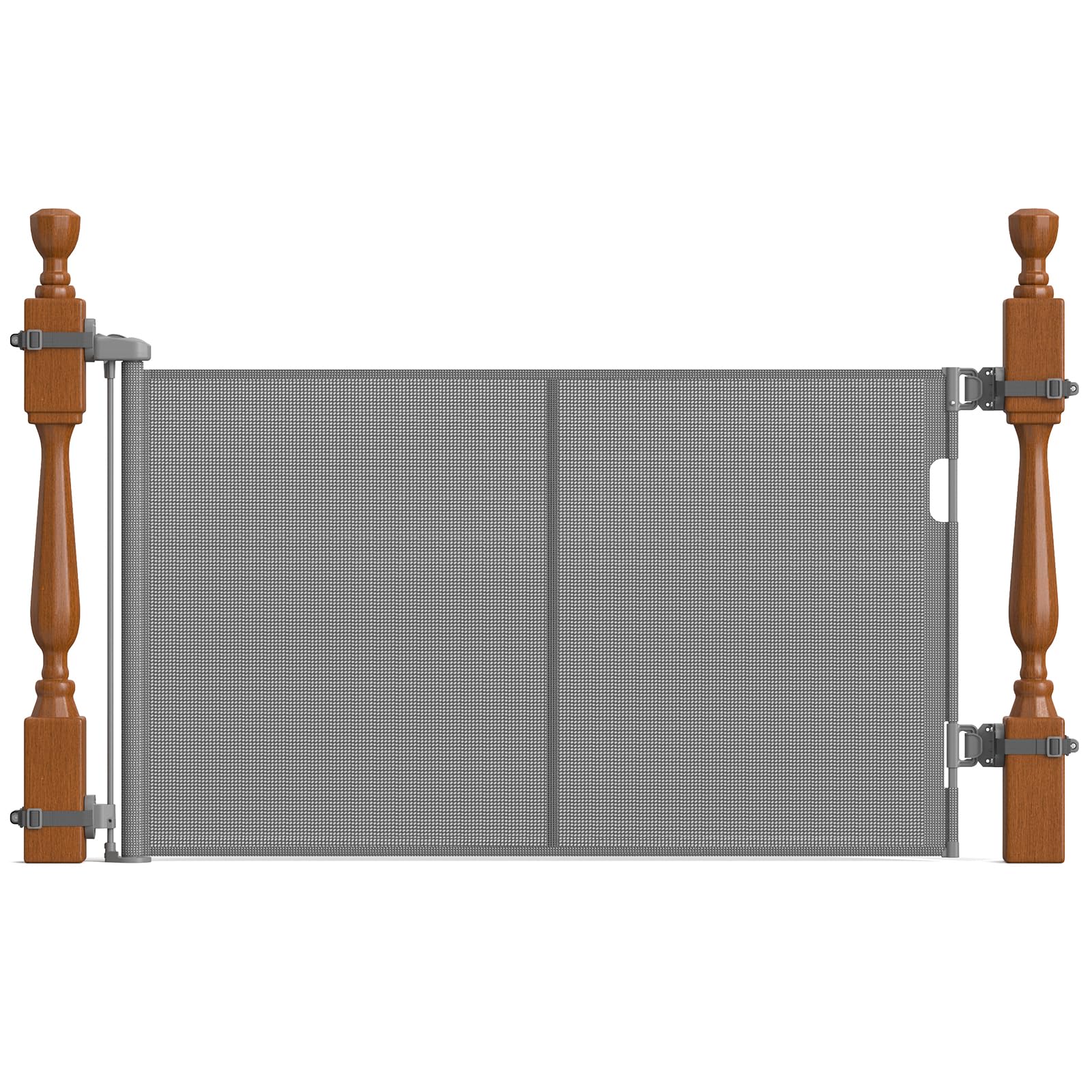 upgraded retractable baby gates for stairs & banister, mesh dog gate indoor, extends to 55" wide 33" tall, child safety gate for stairway, banister & wall mount (gray)