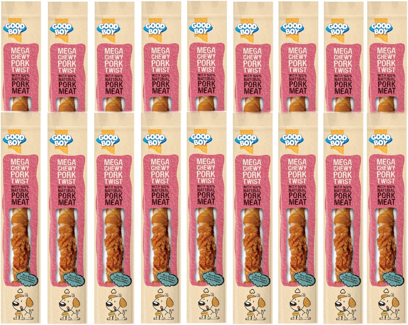 WUNDAPETSGOOD BOY MEGA CHEWY PORK TWIST 100% NATURAL DOG CHEW TREAT 60G, CASE OF 18