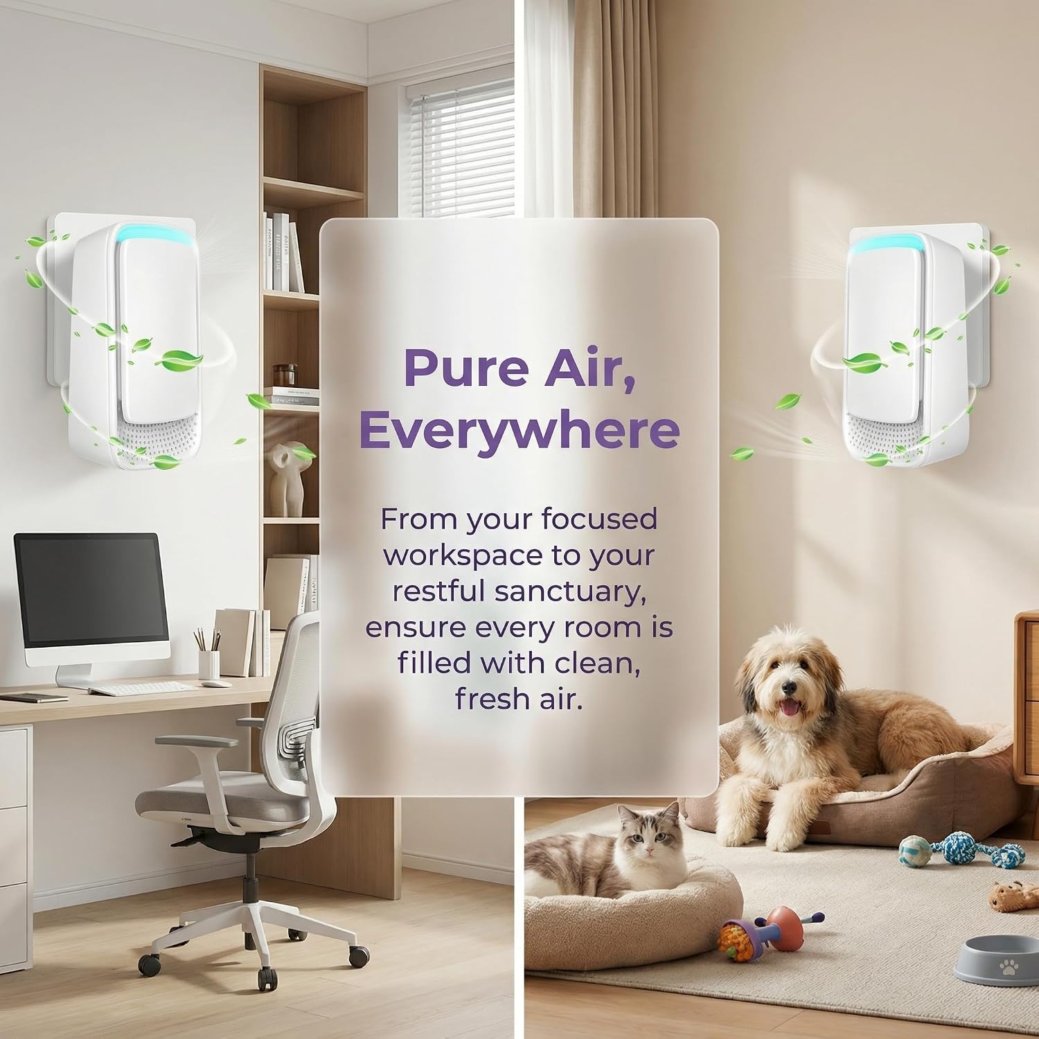 Plug In Air Ionizers - Negative Ion Technology Air Purifier - Quiet Operation Air Freshener for Home, Bedroom, Office, Garage Room - Portable Air Purifiers Odor,Pets Smell - Air Cleaner White (4 Pack）
