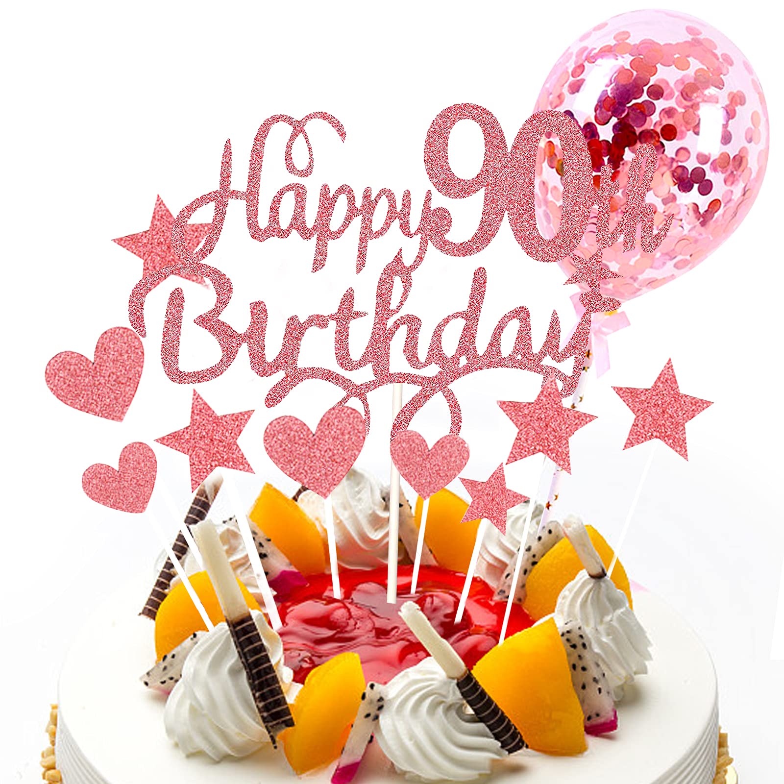 Buy 90th Birthday Cake Topper, Happy Birthday Cupcake Topper Rose Gold