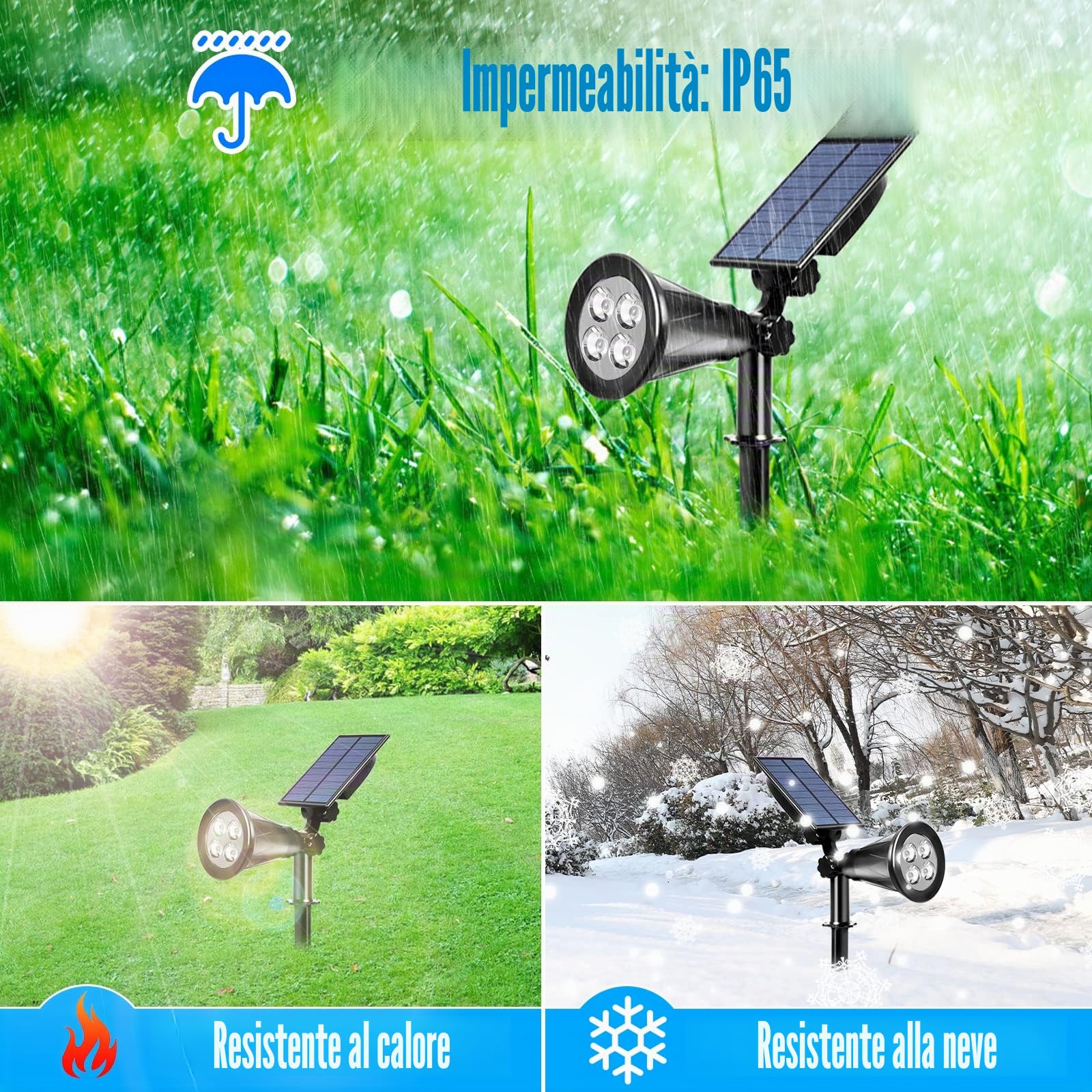 T-SUN (2 Pack) Faretto Solare, Luci Solari Per Esterni Impermeabili, Luce da Giardino 2 Modalità di Illuminazione Opzionali Angolo Regolabile di 180 ° Luce Solare Per Vialetto Percorso (6000K)