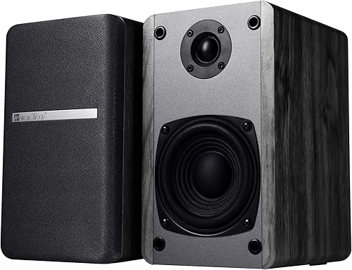 SINGING WOOD Altavoces pasivos T25 de 2 vías para estantería de 60 vatios (30 W x 2) con soporte de montaje en pared preinstalado, acabado de madera