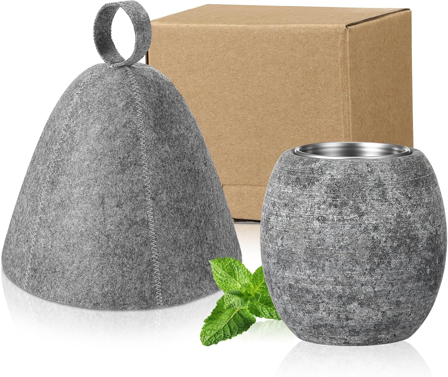 Jiuguva 2 Pcs Sauna Aromatherapy Stone, Felt Sauna Cup Hat