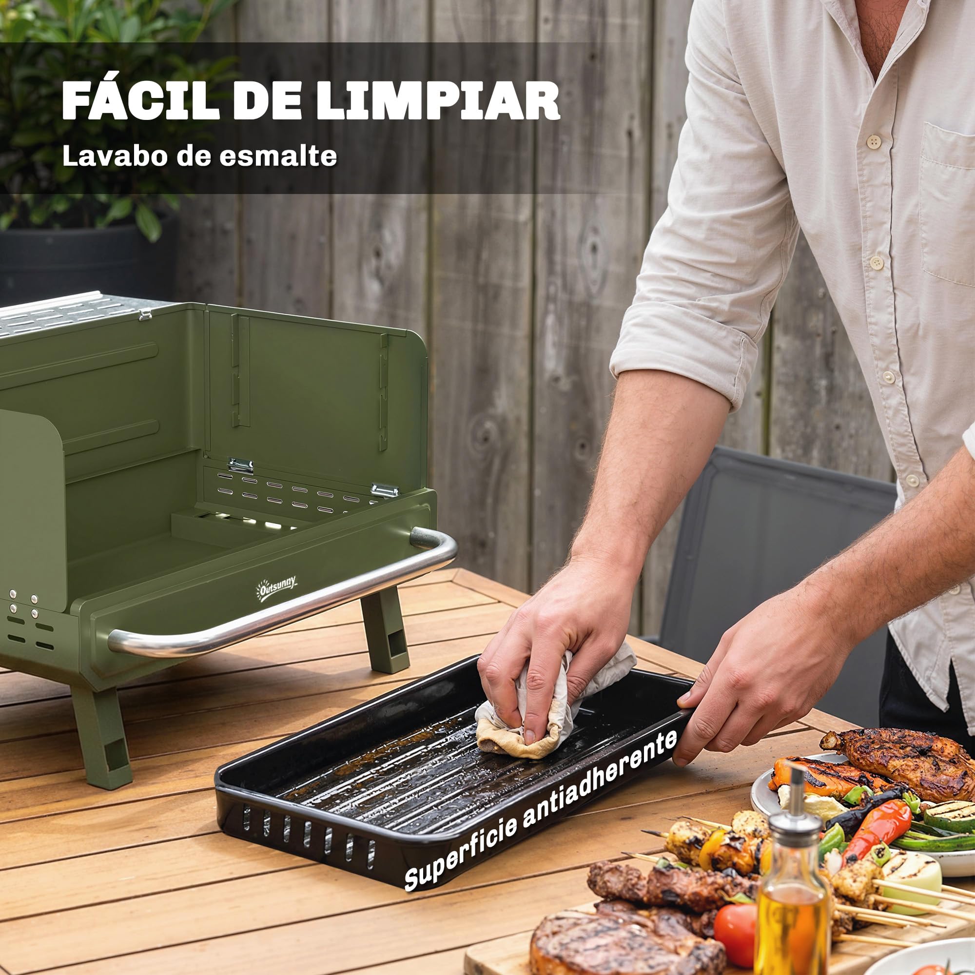 Outsunny Barbacoa de Carbón Plegable, Barbacoa Portátil, 52x37x31,8 cm, con Rejilla Ajustable, Estante Lateral Plegable y Bandeja de Carbón Extraíble, para Camping, Picnic, Fiesta en Jardín, Verde