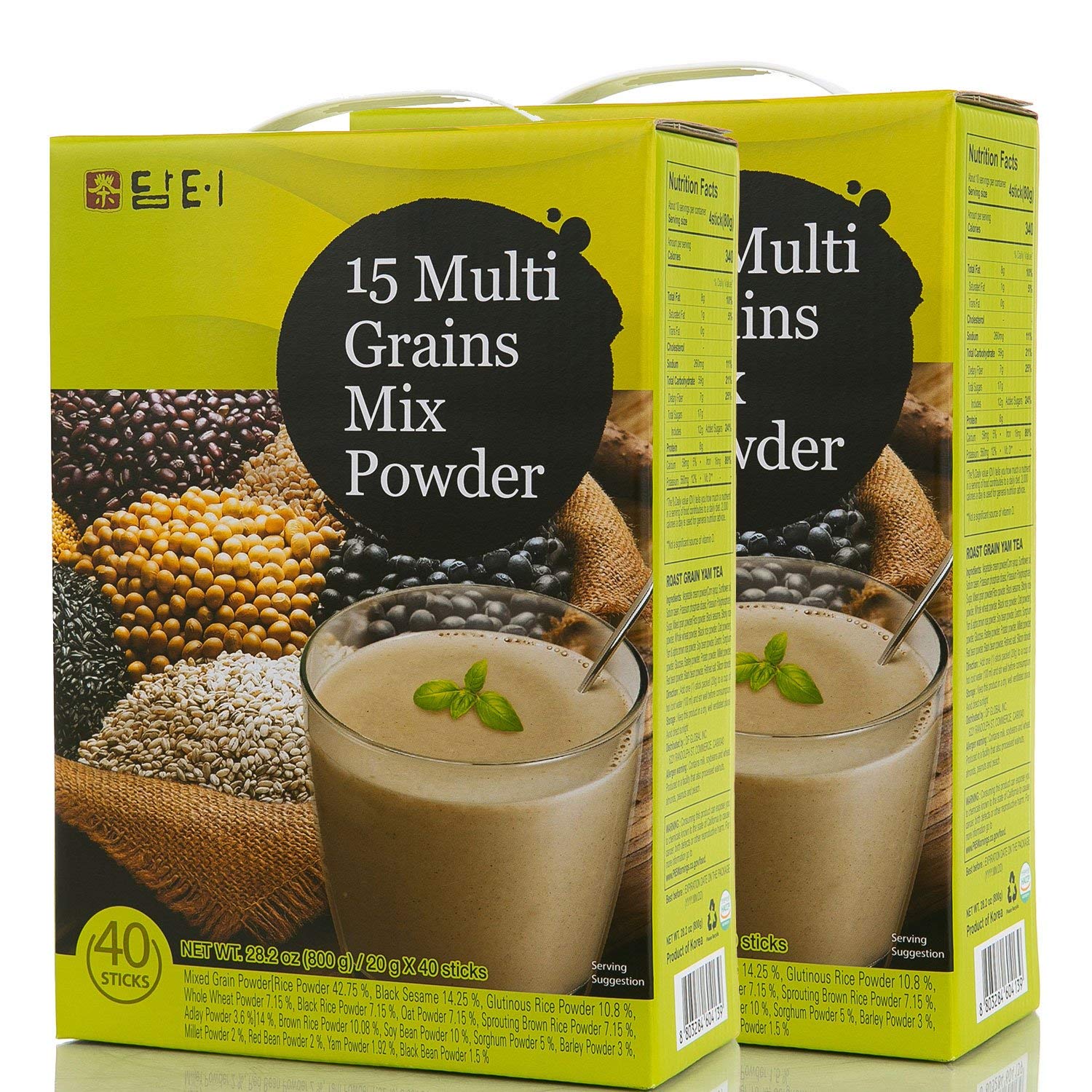 Damtuh Korean 15 Roasted Mixed Grain Powder Misugaru 40 Count Pack of 2