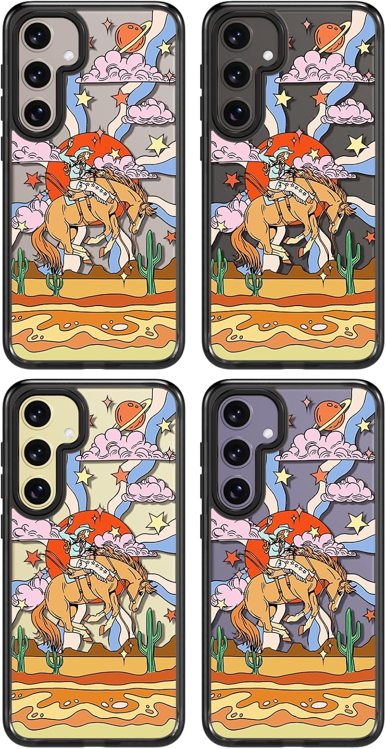 Rosarnnah Compatible for Samsung Galaxy S24 Case Cute Aesthetic - Durable Shockproof 6.6 ft Drop Impact Phone Case Cover with Funny Fashion Cowboy Design 6.2" Black