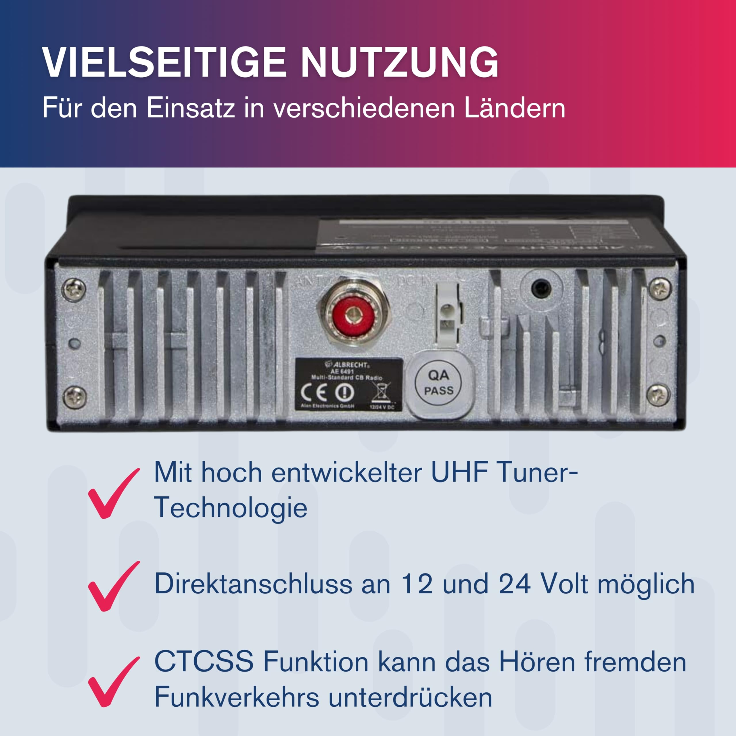 Albrecht AE 6491 ANC CB-Funkgerät, mit VOX Freisprechfunktion, ANC & NRC Geräuschfilter für Beste Audioqualität in Auto & LKW, CB-Funk mit CTCSS, schwarz